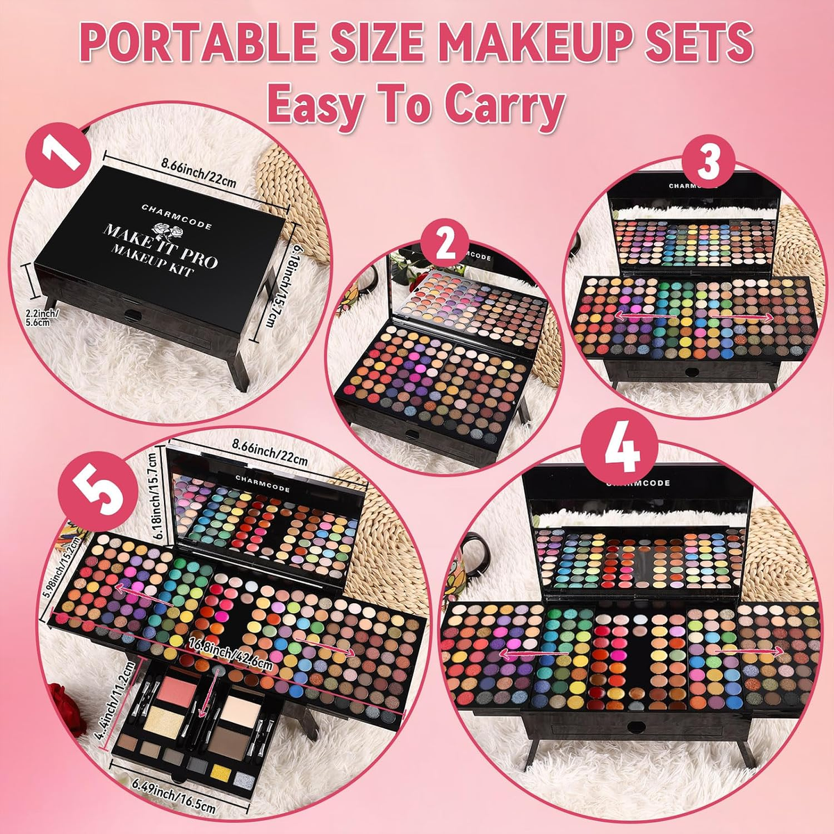 190 Color All in One Makeup Palette Set Eyeshadow, Blush & Concealer