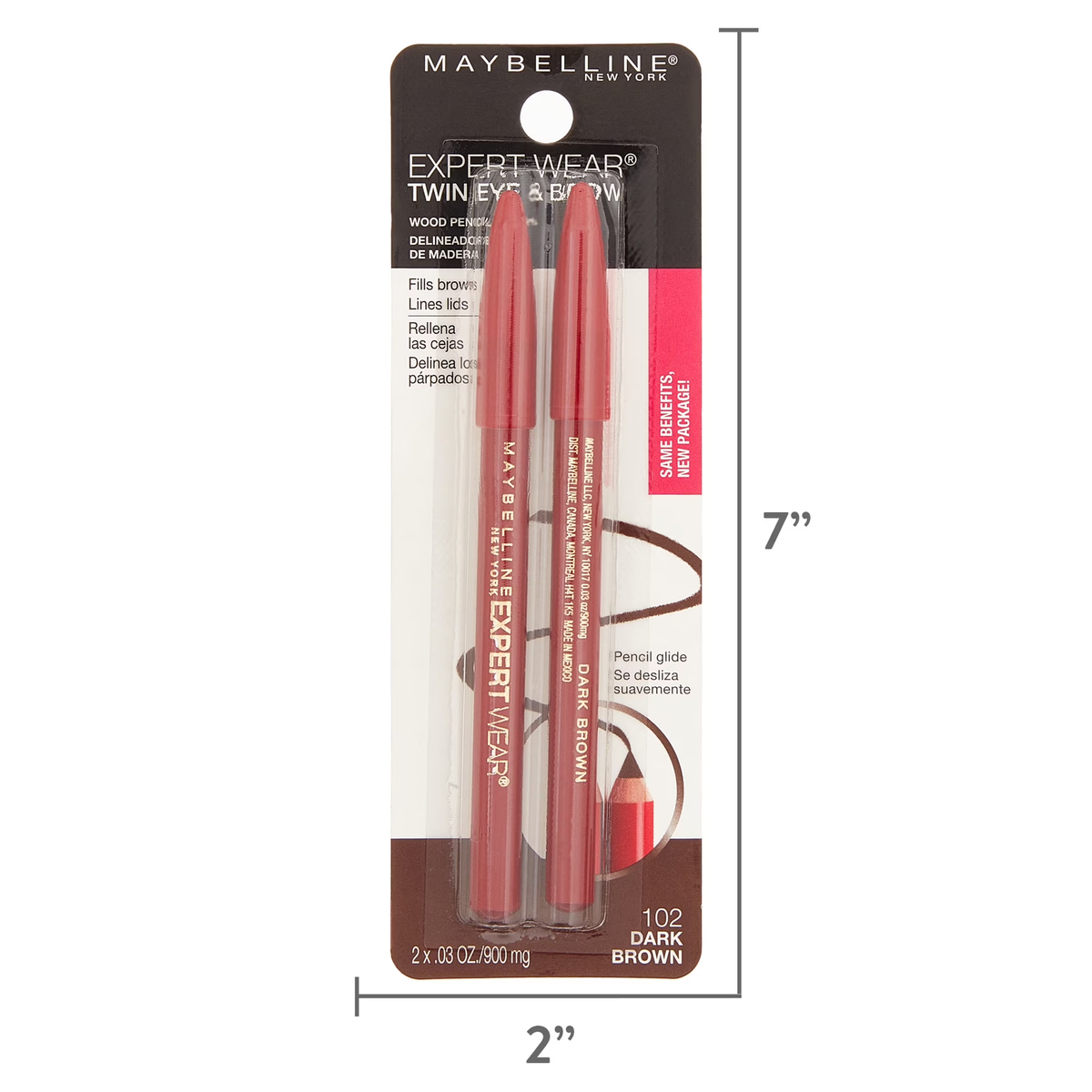 2 Pack Expert Wear Twin Brow and Eye Pencils, Dark Brown