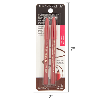 2 Pack Expert Wear Twin Brow and Eye Pencils, Dark Brown