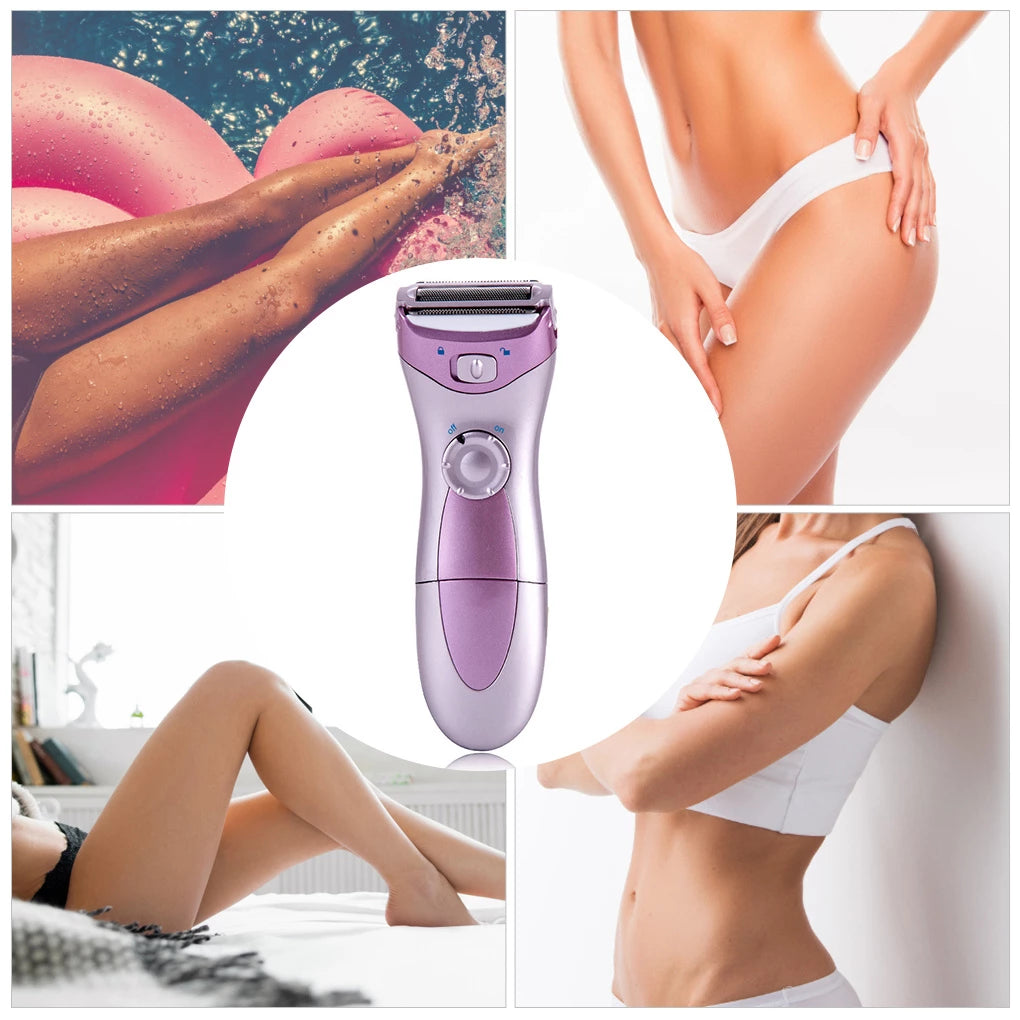 Electric Lady Shaver Waterproof Hair Remover Razor Women Leg Armpit Hair Epilator, Purple , 1Pcs, Battery Powered
