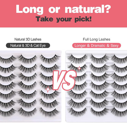Lashes Mink Natural Look Cat Eye Wispy False Eyelashes Think Volume Long Fake Eye Lashes Pack 3D Strip Faux Mink Eyelashes 14 Pairs