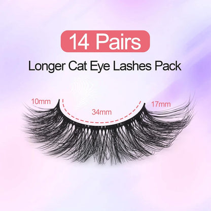 Lashes Mink Natural Look Cat Eye Wispy False Eyelashes Think Volume Long Fake Eye Lashes Pack 3D Strip Faux Mink Eyelashes 14 Pairs